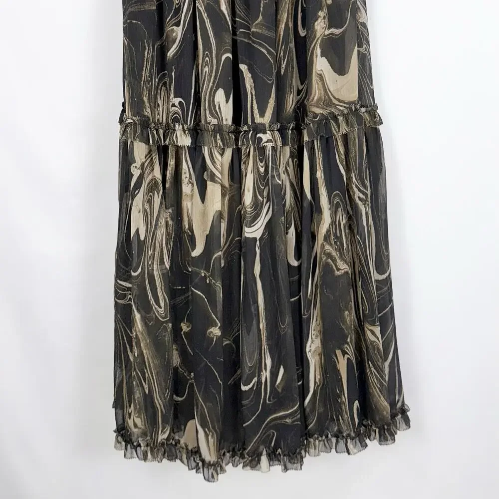 Banana Republic Marbled Halter Smocked Waist Maxi Dress Women's Small Black Tan